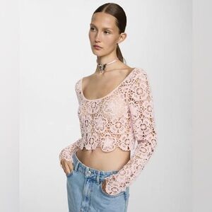 MANGO MNG baby pink crochet cropped top size small. Brand New